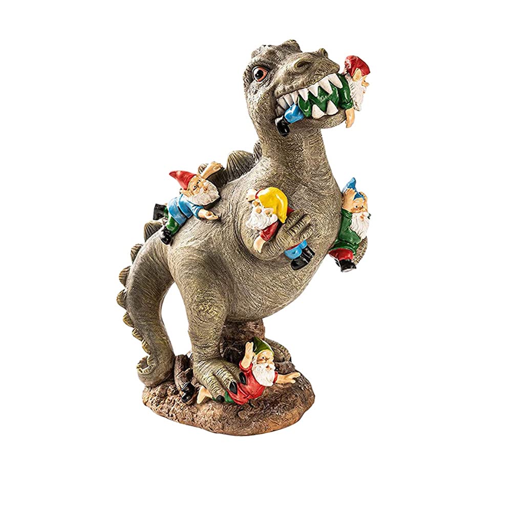 Żywica dinozaur posąg dinozaur jedzący krasnale statua ogrodowa zabawna figurka rzeźba artystyczna na patio trawnik dekoracja do przydomowego ogrodu, 02, jak pokazano