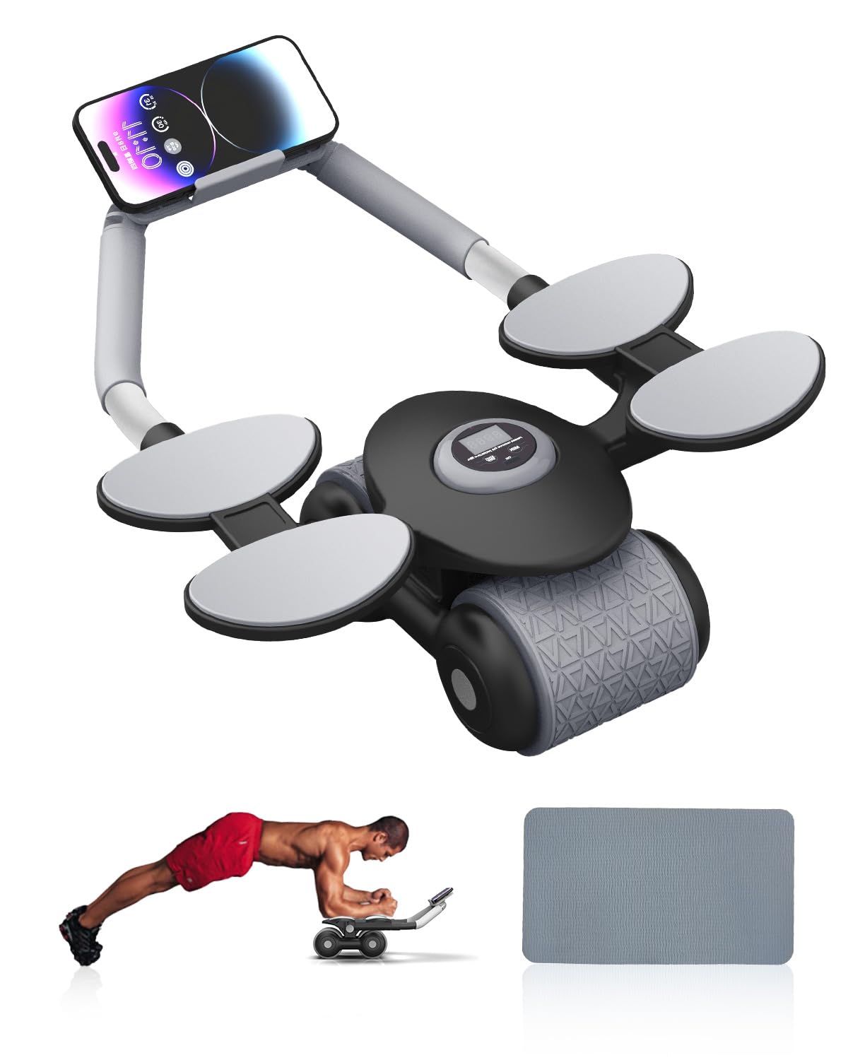 Upgraded Automatic Rebound Ab Roller with Elbow Support & Timer, Easy to Assemble, Comes with Knee Pad, Perfect for Home Gym and Core Training