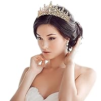 Vista 9 de TOBATOBA - Corona dorada para mujer, tiara de boda, corona de reina, corona de cristal, coronas de princesa real para ramos de flores, tocado
