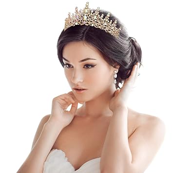 AB Gold Crown for Women Wedding Tiara for Bride Queen Crown Crystal Tiaras and Crowns for Women Royal Princess Quinceanera Headpieces for Birthday Prom Pageant Halloween Cosplay Accessories