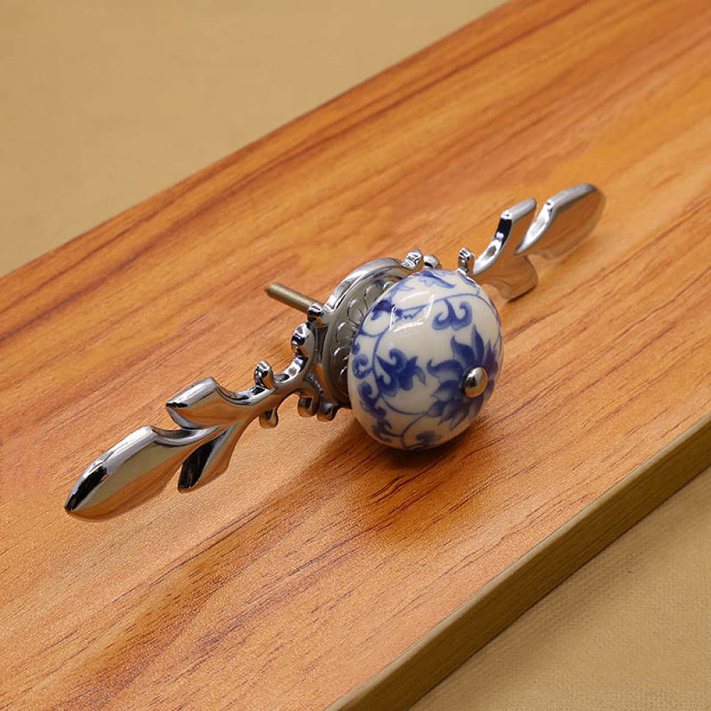 Poignées de placard en porcelaine bleue et blanche de 41 mm