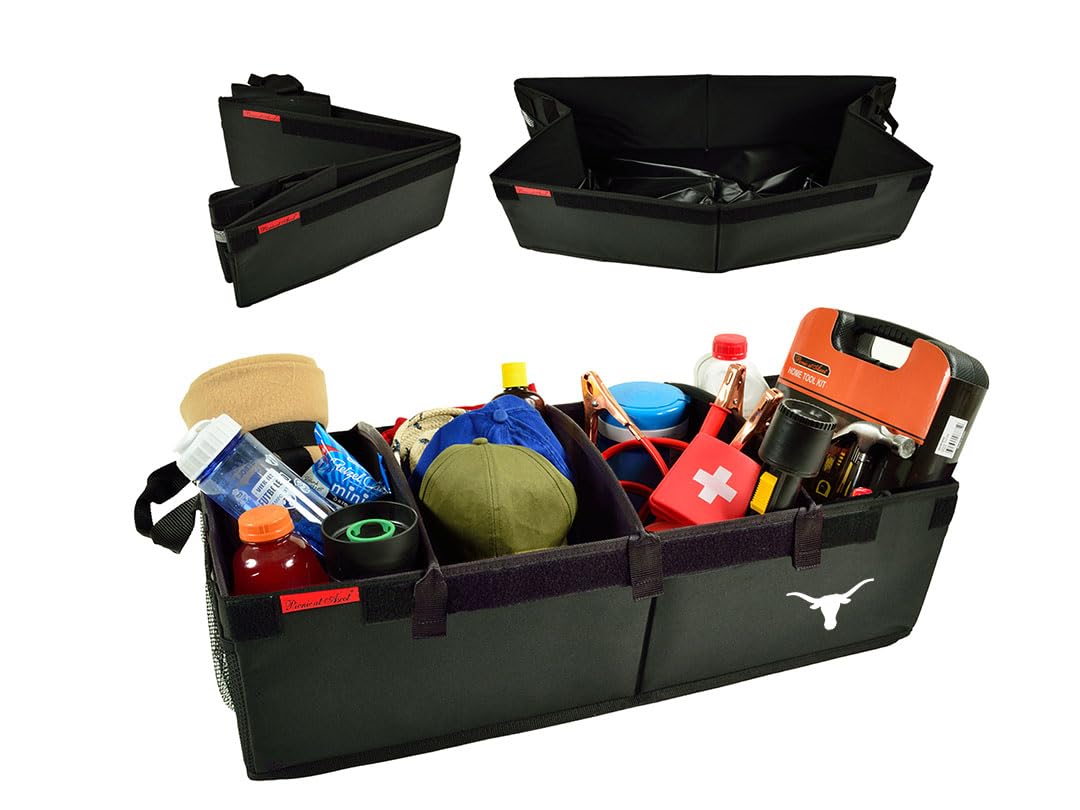 Texas University at Austin Longhorns Licensed Heavy Duty Rigid Base Trunk Organizer -70 LB Capacity - Adjustable Dividers - 30