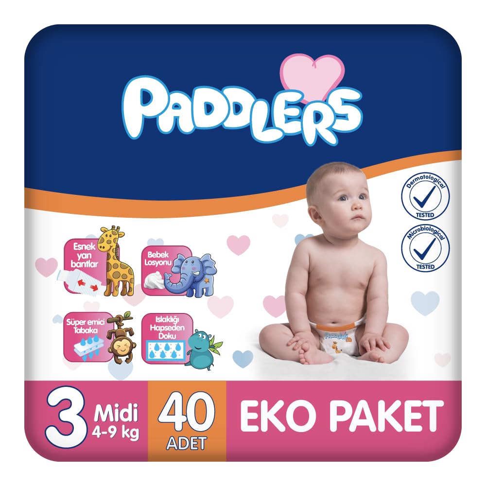 Paddlers Bebek Bezi 3 Numara Midi (4-9 Kg) 40 Adet – Eko Paket