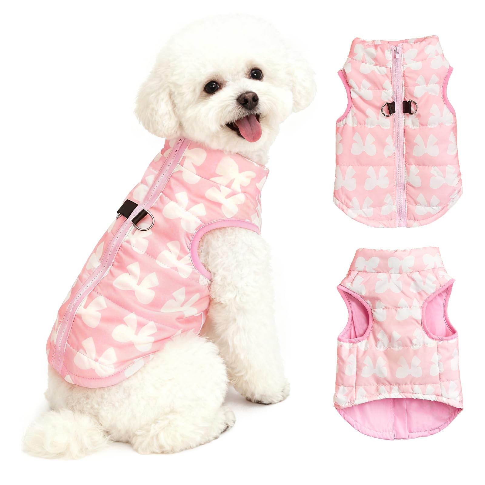 Asmea Dog Coat Warm Dogs Jacket Harness with D-ring Puppy Coats for Cold Weather Christmas Dog Clothes Winter Small Dogs Coats Dachshund Coat Pink XS โ image 1