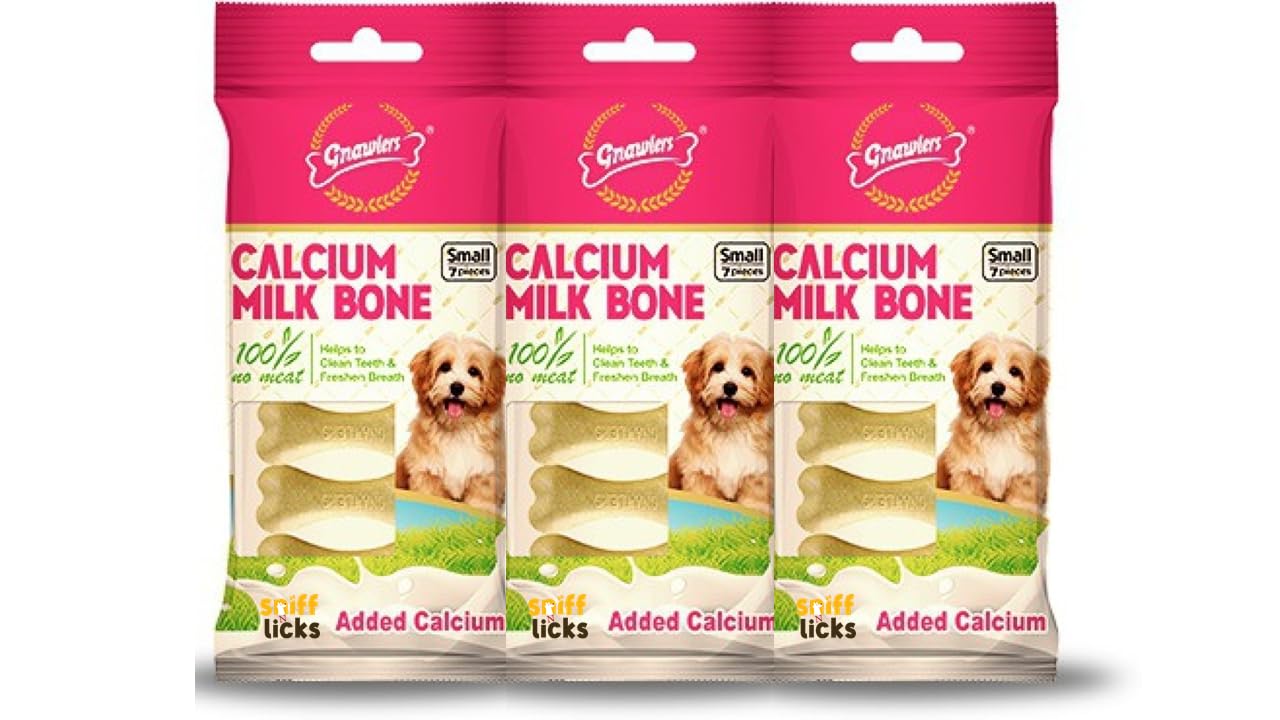 GNAWLERS All Life Stages Calcium 7 in 1 Milk Bones, Dog Treats, 90g - Small, (Pack of 30) by Sniff N Licks