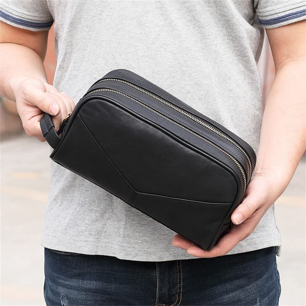 Bolsa de Viaje de Aseo de Cuero Genuino for Hombres y Mujeres, Bolsa de Afeitar Organizador de baño, Organizador de Kit de Aseo