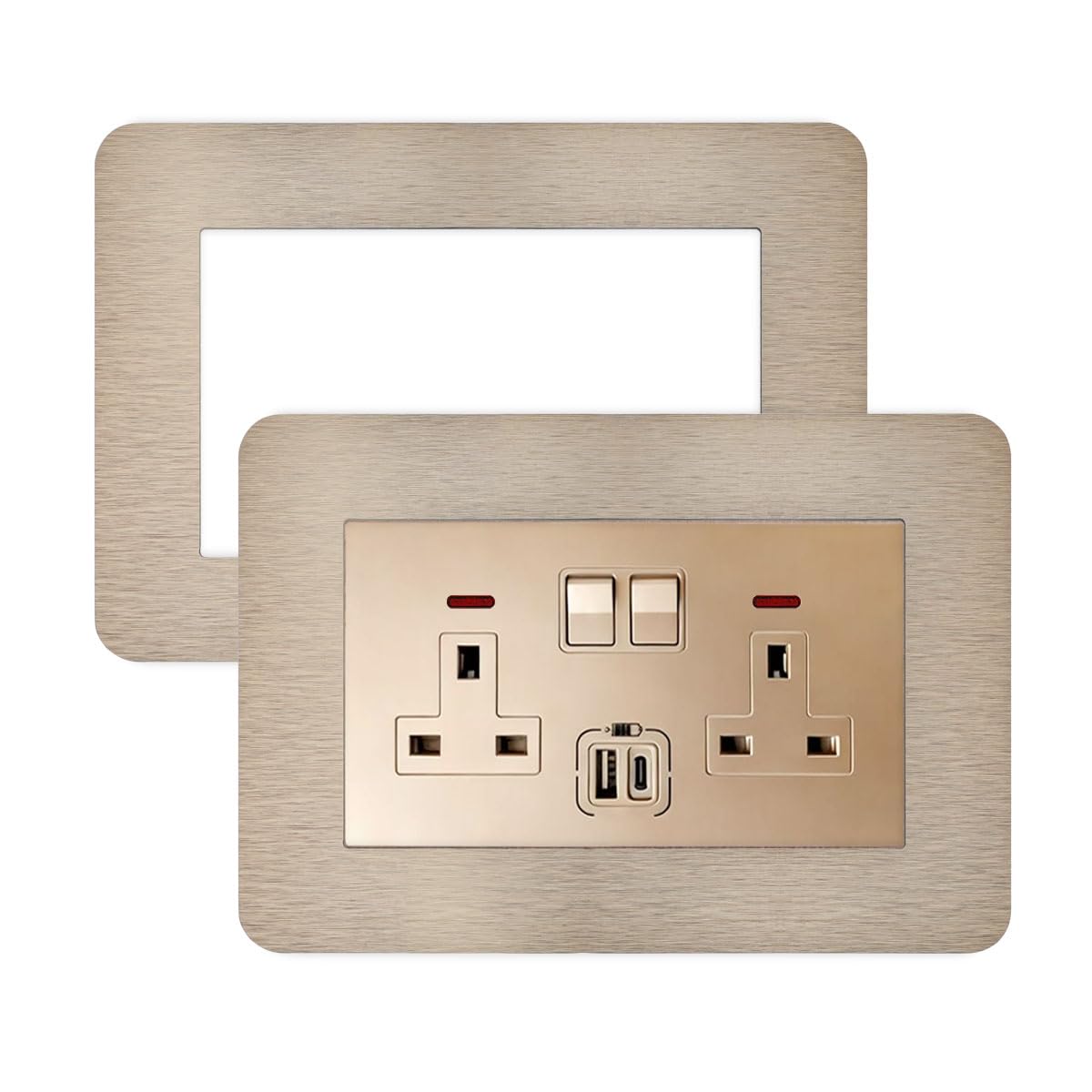 SHSMPXOY 2PCS Double Light Switch Sticker Surround Silve Light Switch Cover Plates Surround Light Switch Cover Protector Wall Socket Stickers for Home Decoration (Champagne, 14.6cm*8.6cm)