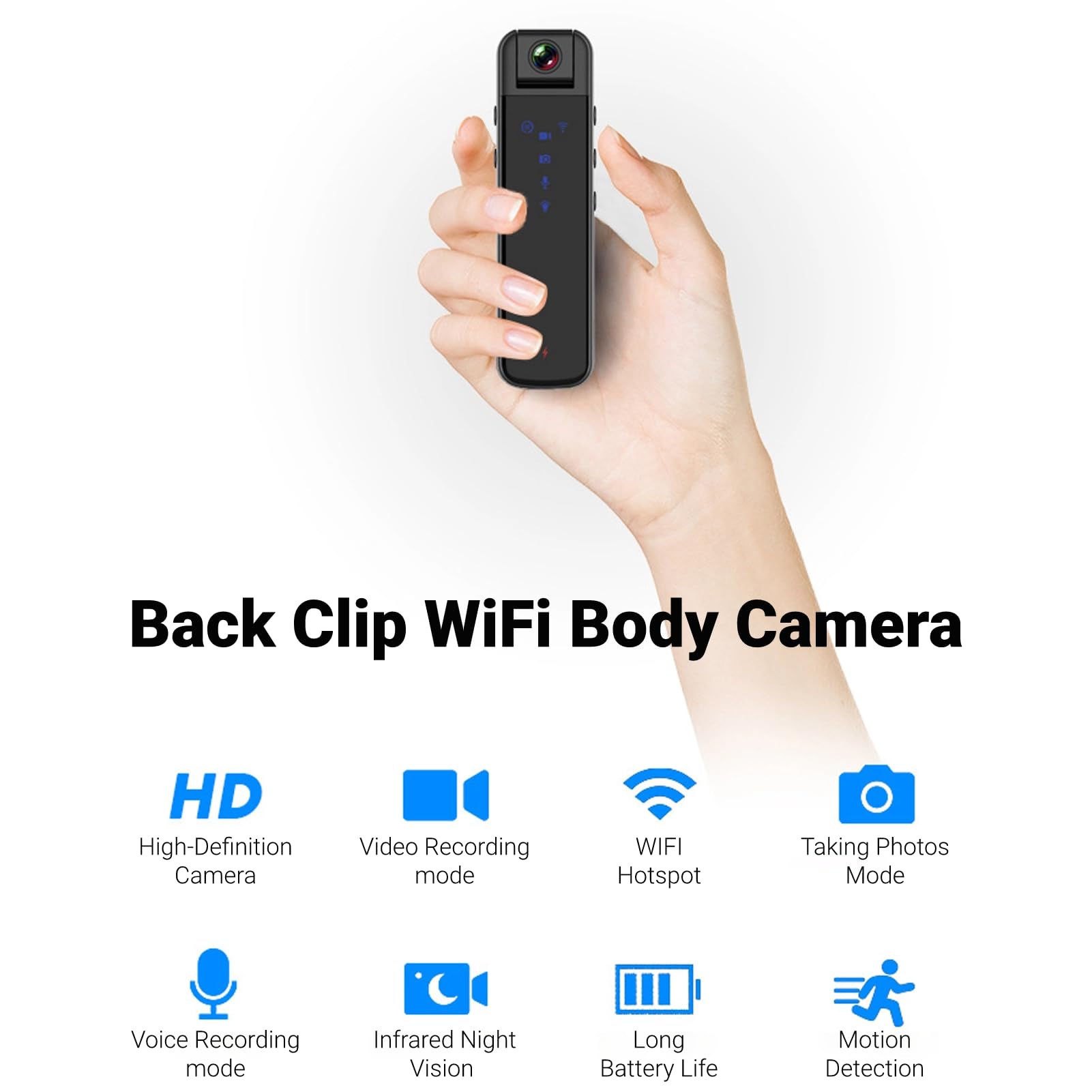 Caméra Corps HD, 1080P Infrarouge Vision Nocturne WiFi Enregistreur Vidéo Portable avec Clip Arrière, Détection de Mouvement Auto Save Action Camera avec Objectif Rotatif à 180°,