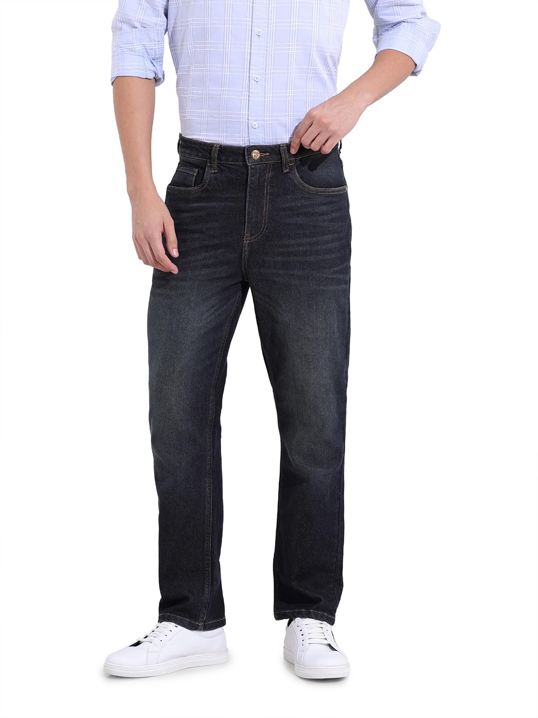 Roadster Men Slim Straight Fit Solid Mid-Rise Stretchable Jeans in neutral