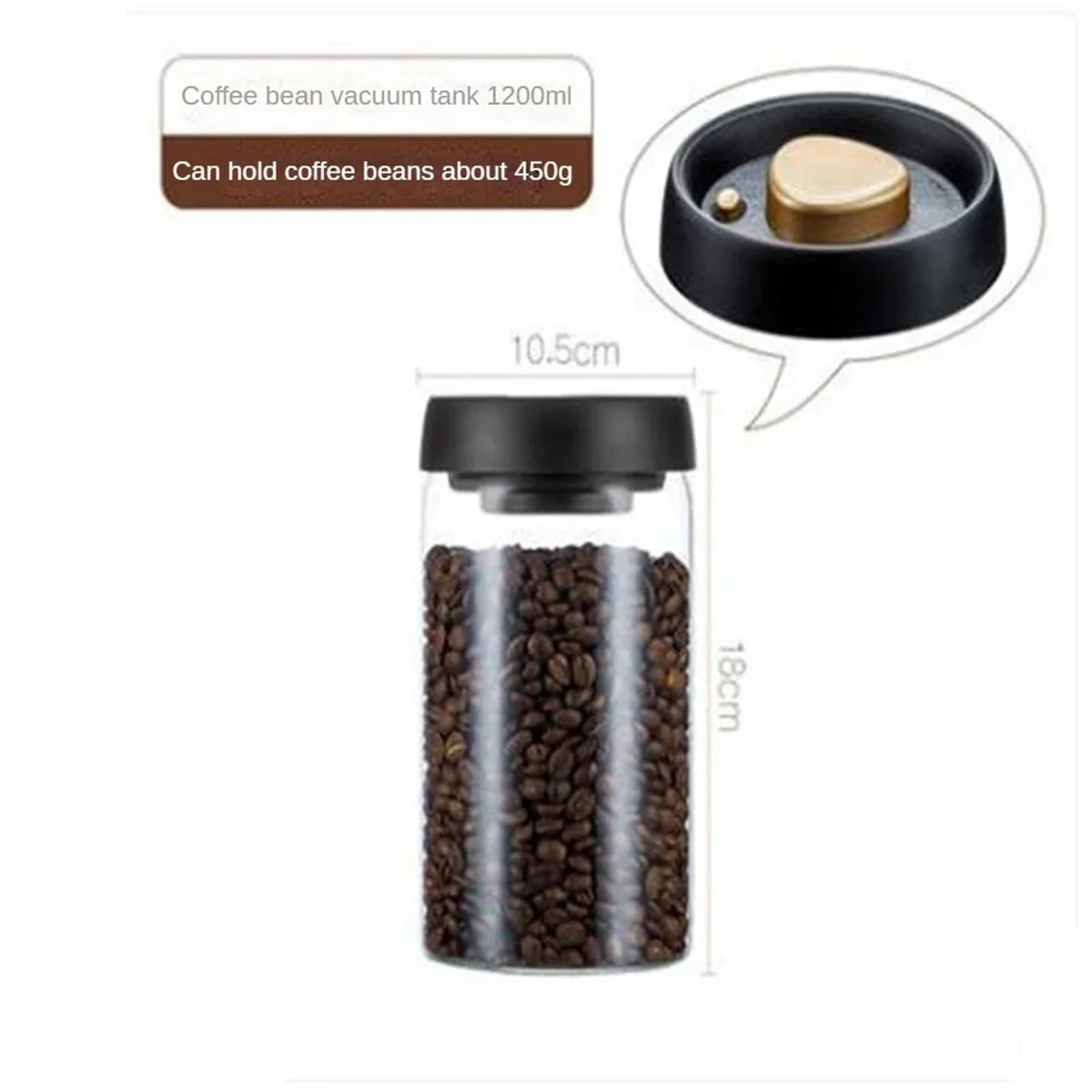 vorratsgläser 2 stücke Kaffeebohnen Vakuumversiegelter Tank Transparentes Glas Lebensmittelaufbewahrung Haushalt Feuchtigkeitsbeständiger luftdichter Behälter(1200ml)