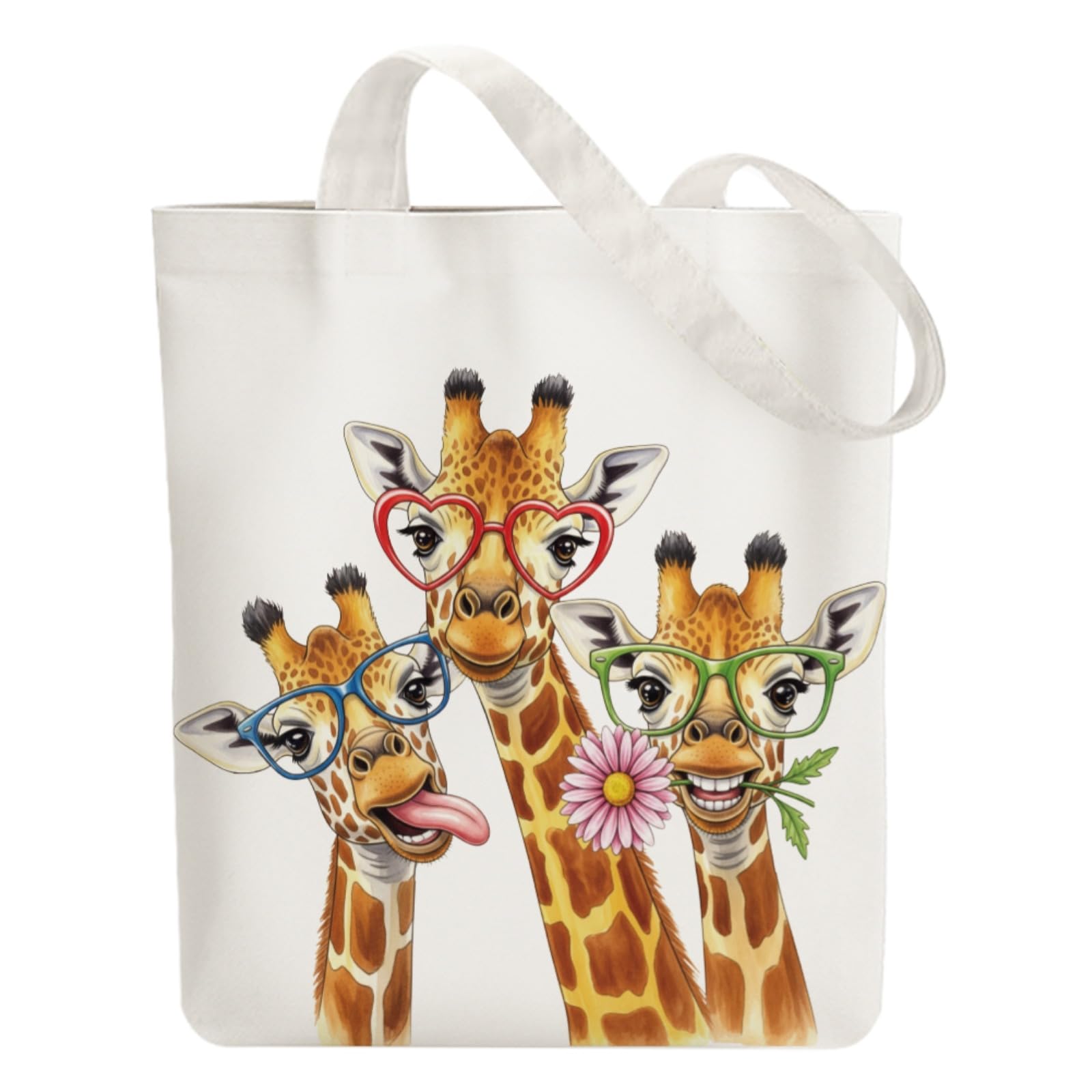 ANATTASOUL Canvas Tote Bag Funny Giraffe Reusable Cotton Bag for Women, Durable Cloth Shoulder Bags with Zipper Pockets for Shopping, Vacation, Work, Gym