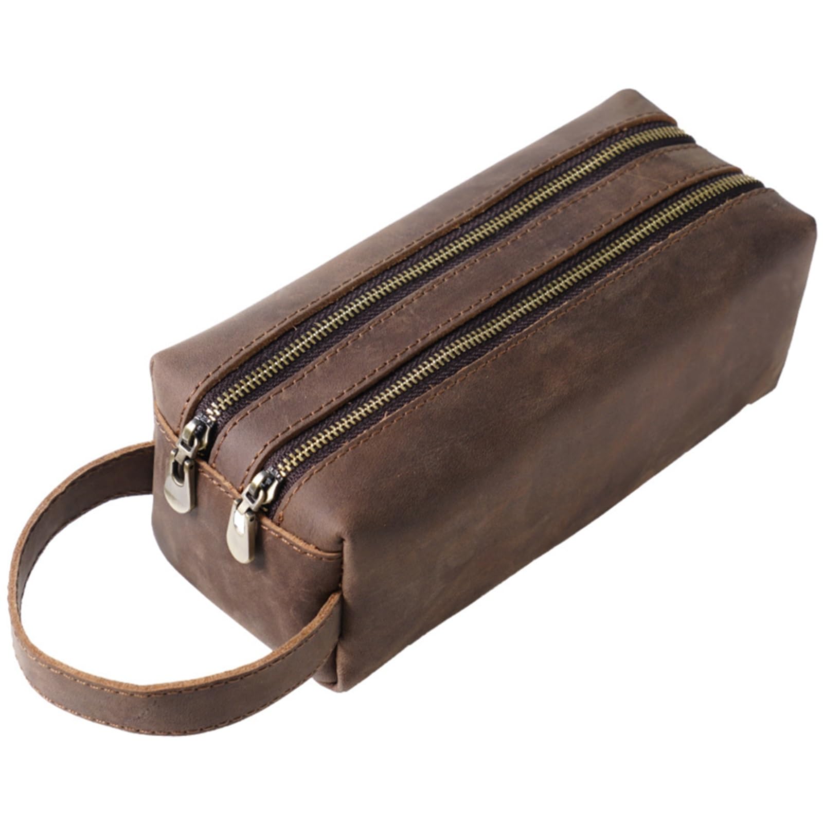 Trousse à Crayons en Cuir, Trousse à Crayons, Trousse à Crayons à Double Couche, Sac de Rangement pour Crayons pour Le Travail, Le Bureau (café 20x8x7cm)