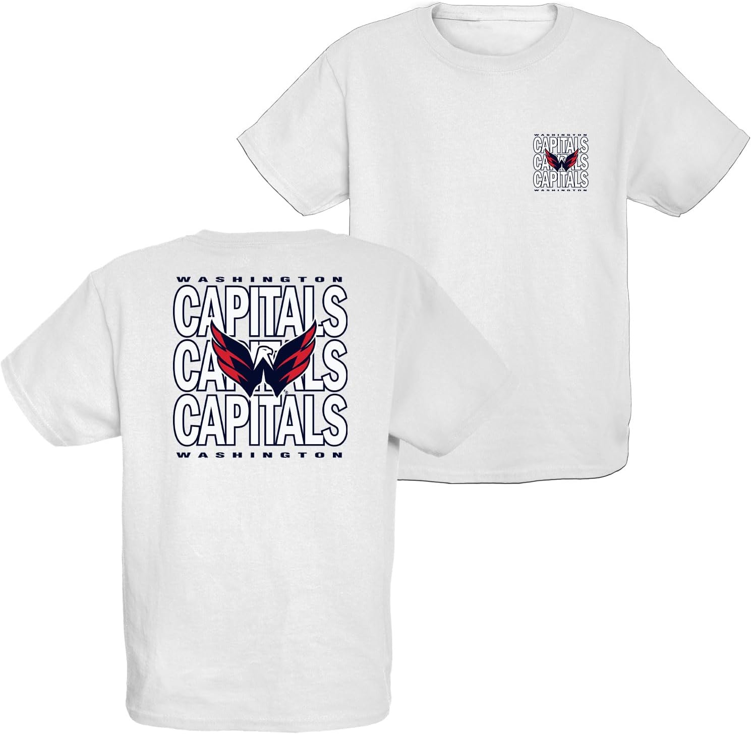 Blue 84 Unisex Kid's NHL Officially Licensed Youth T-Shirt Front/Back Curl White