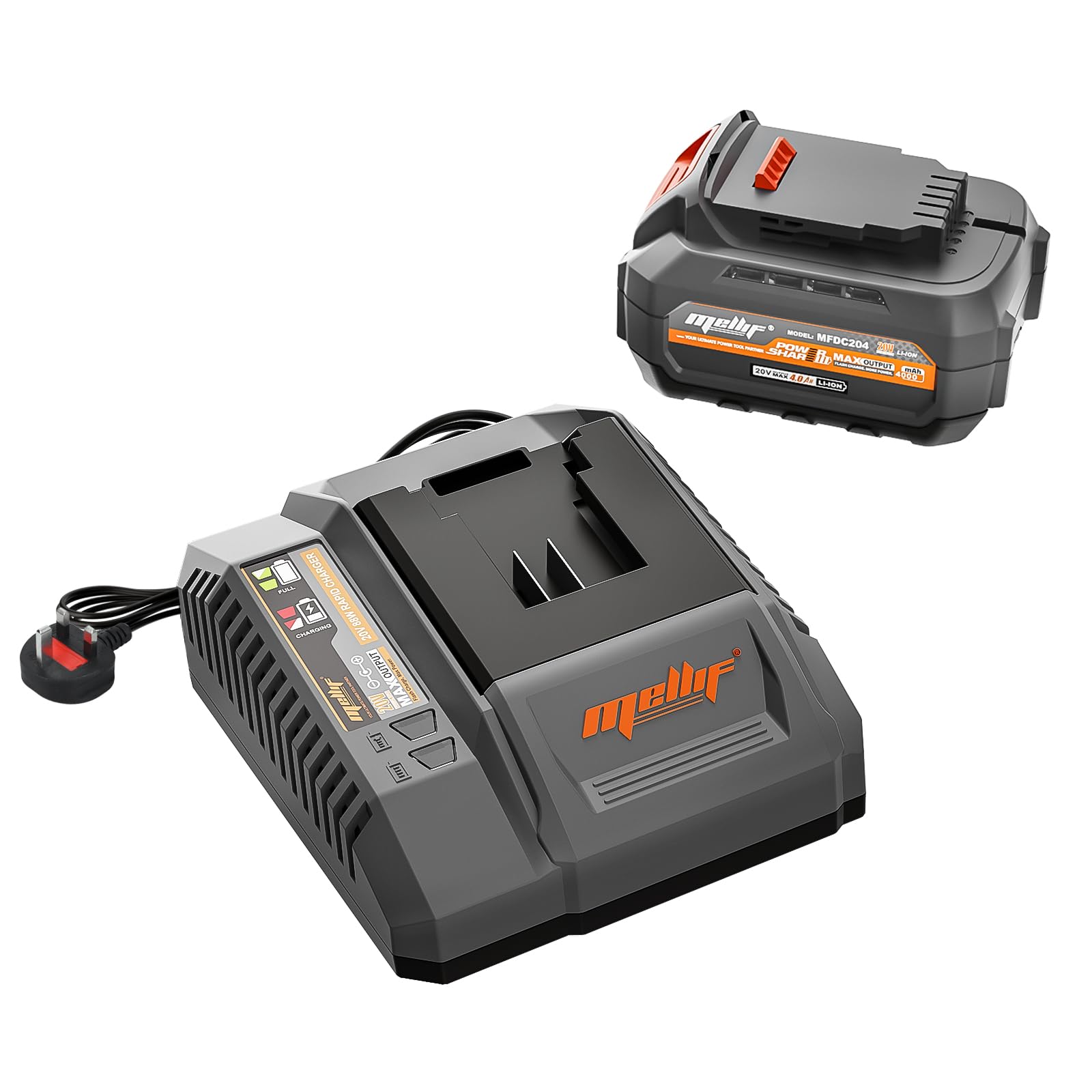 Mellif GDCB204 akumulator litowo-jonowy 4 AH 20 V i kompaktowa szybka ładowarka, akumulator wymienny kompatybilny z akumulatorem Dewalt 18 V