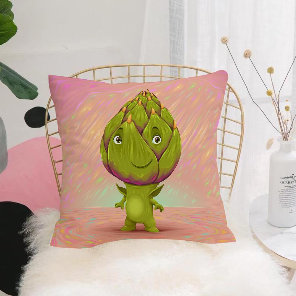 HYOSXW Cushion Cover,Throw Pillow Case Home Decorative for Living Room Bedroom Sofa Chair 16X16 Inch,Artichoke, cute artichoke character, background illustration,Pillowcase 40X40cm