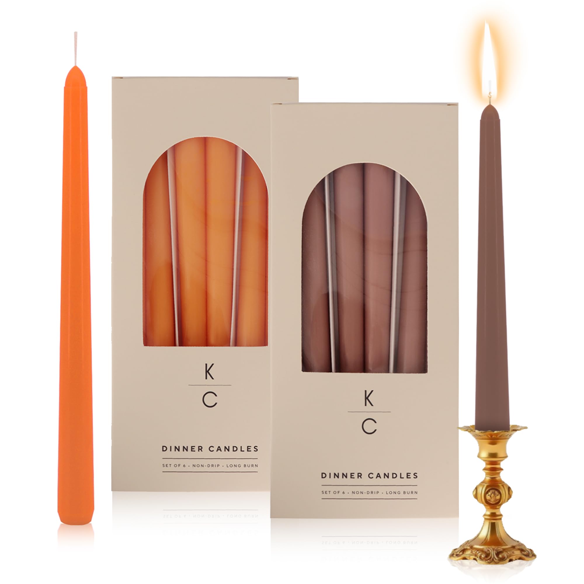 Tapered Dinner Candles - Soy &amp; Paraffin Blend, Dinner Candles with Long-Lasting 7-Hour Burn for Stylish Homes - Candle in Curated Colors Ideal Gift for Hosts, Brides &amp; Event Planners-Latte &amp; Orange