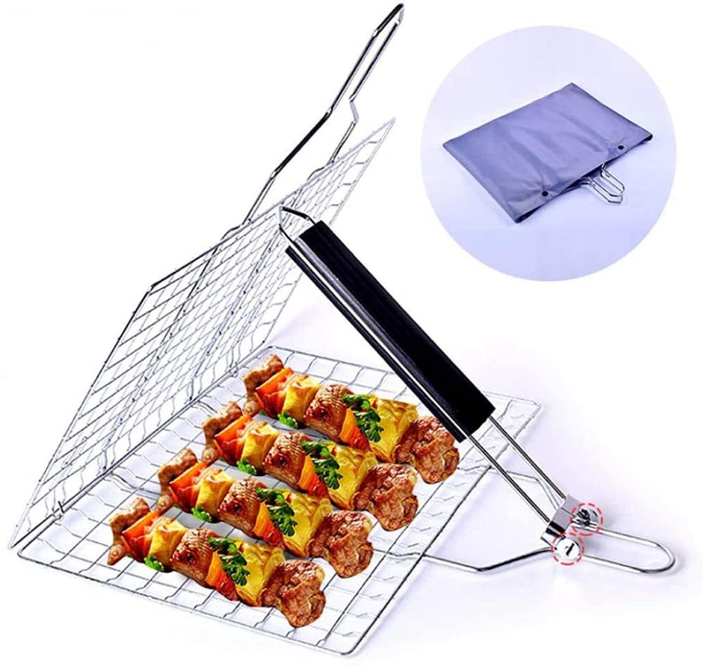 Cestello per Griglia Cestello per Griglia in Acciaio Inossidabile con Manico Staccabile, Perfetto per Grigliare Verdure, Pesce, Gamberetti, Accessori per Braciole per Barbecue