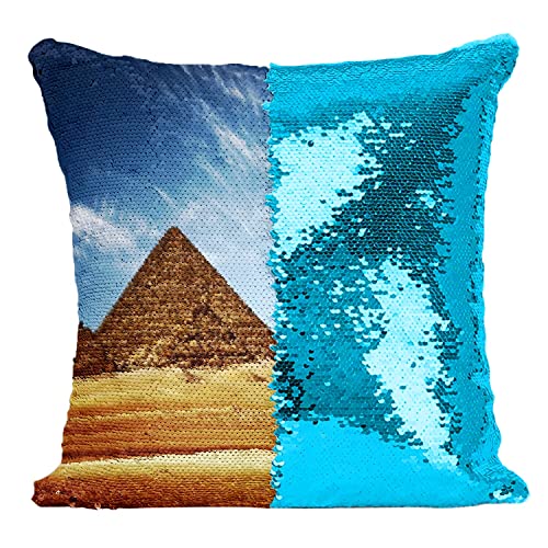 Coussin sequin turquoise Pyramides de Gizeh aux finitions prestigieuses - 2