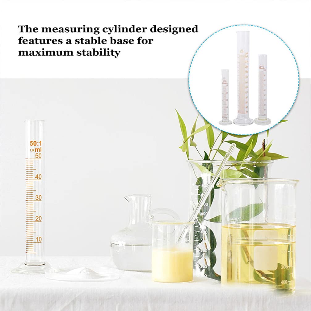 Juego cilindros matraz vaso 9 piezas, matraz vidrio científico, cilindros graduados, vasos medidores transparentes para suministros laboratorio, 50 ml, 100 ml, 250 ml