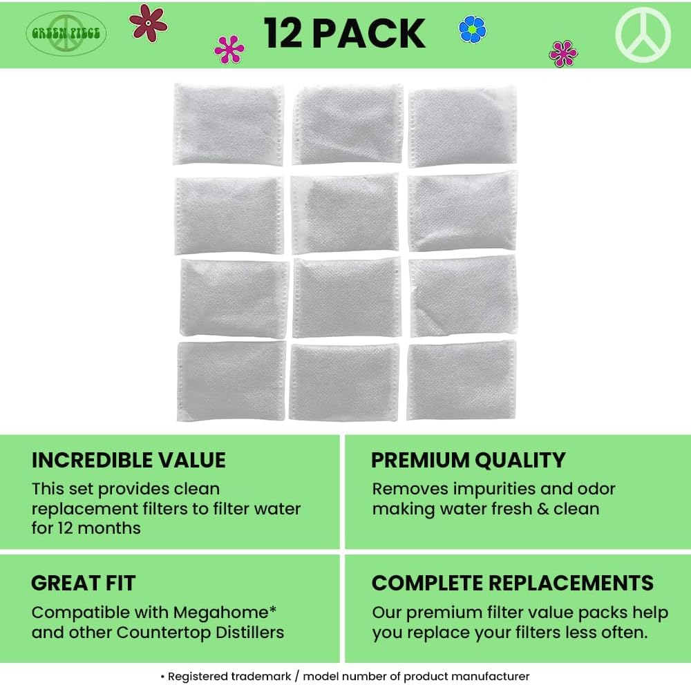 Green Piece® Activated Charcoal Water Filter Replacements (MADE IN USA) - Great for Megahome and Other Countertop Water Distillers - (Pack of 12) image 2