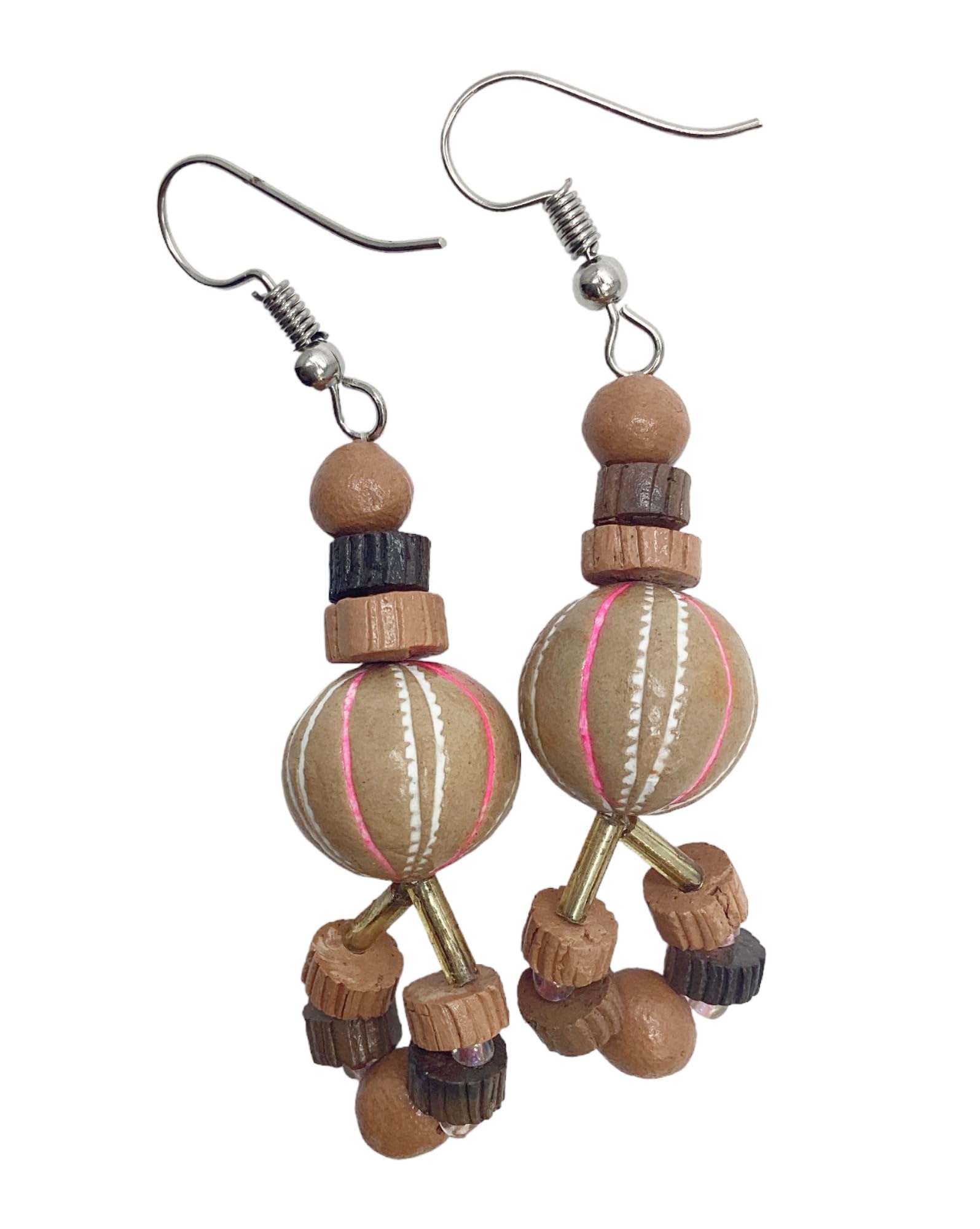 AiiCraftPeanut Pear Shape Handcraft Boho Hardened Clay Terracotta Earrings Jewelry Dangle Kawaii Gift, Ceramic, No Gemstone