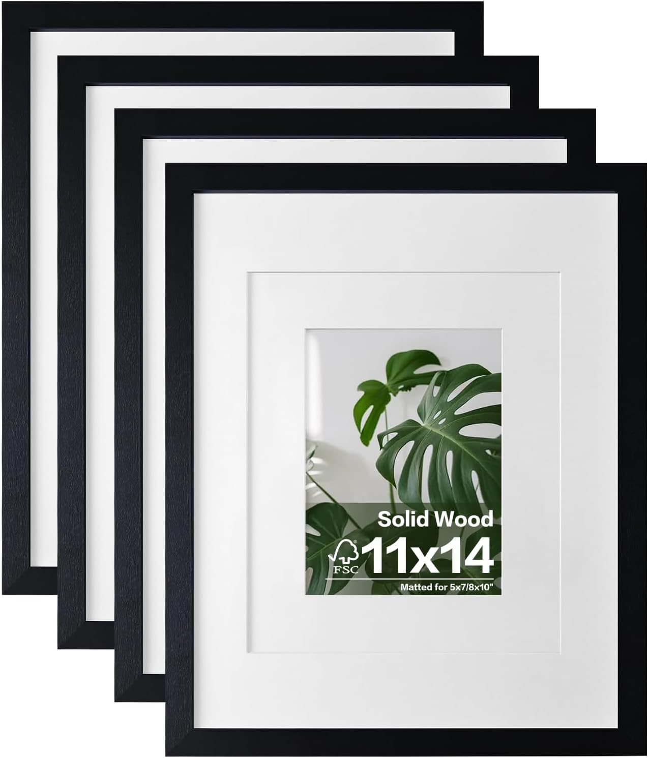 Egofine 11x14 Picture Frames 4PCS Covered by Plexiglass, Made of Solid Wood, Display Pictures 8x10/5x7 with Mat or 11x14 Without Mat for Table Top and Wall Mounting, Black with Texture Black with Texture 11x14