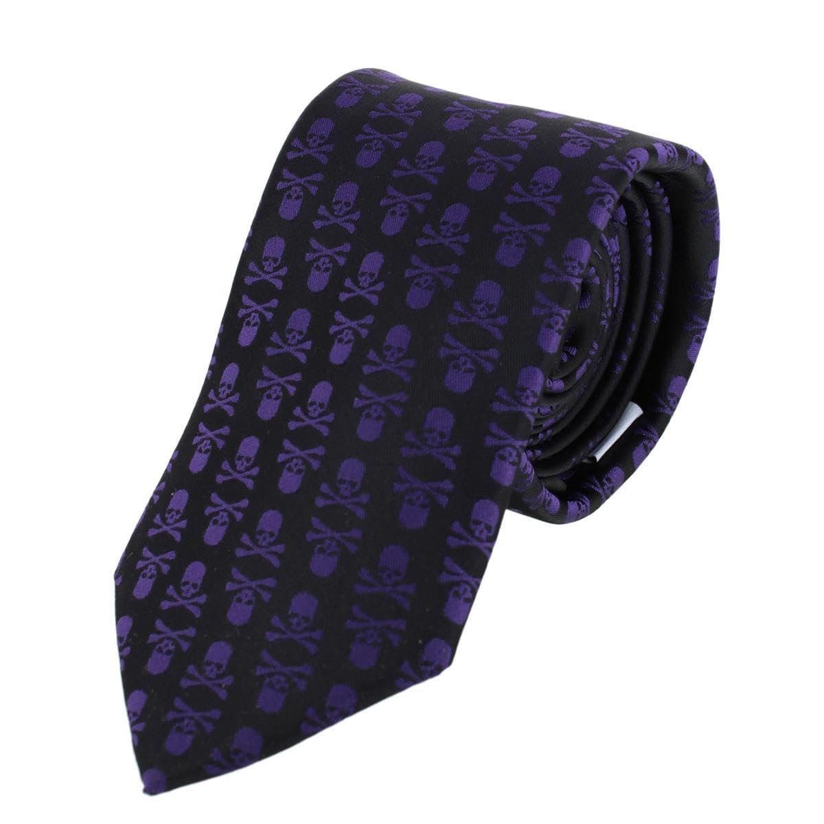 Ascentix Pirate Skull and Crossbones Necktie, Purple on Black