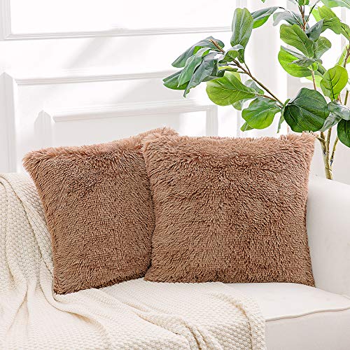 Image of Fall Throw Pillow Covers for Couch Faux Fur Decorative Pillows 18x18 Inches
