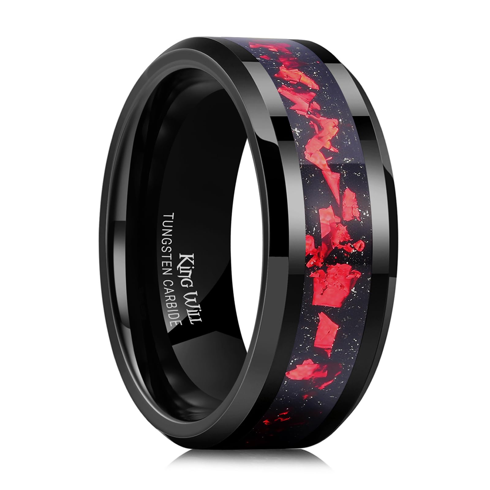 King Will Mens Wedding Band with Foils Inlay, Black/Silver/Gold