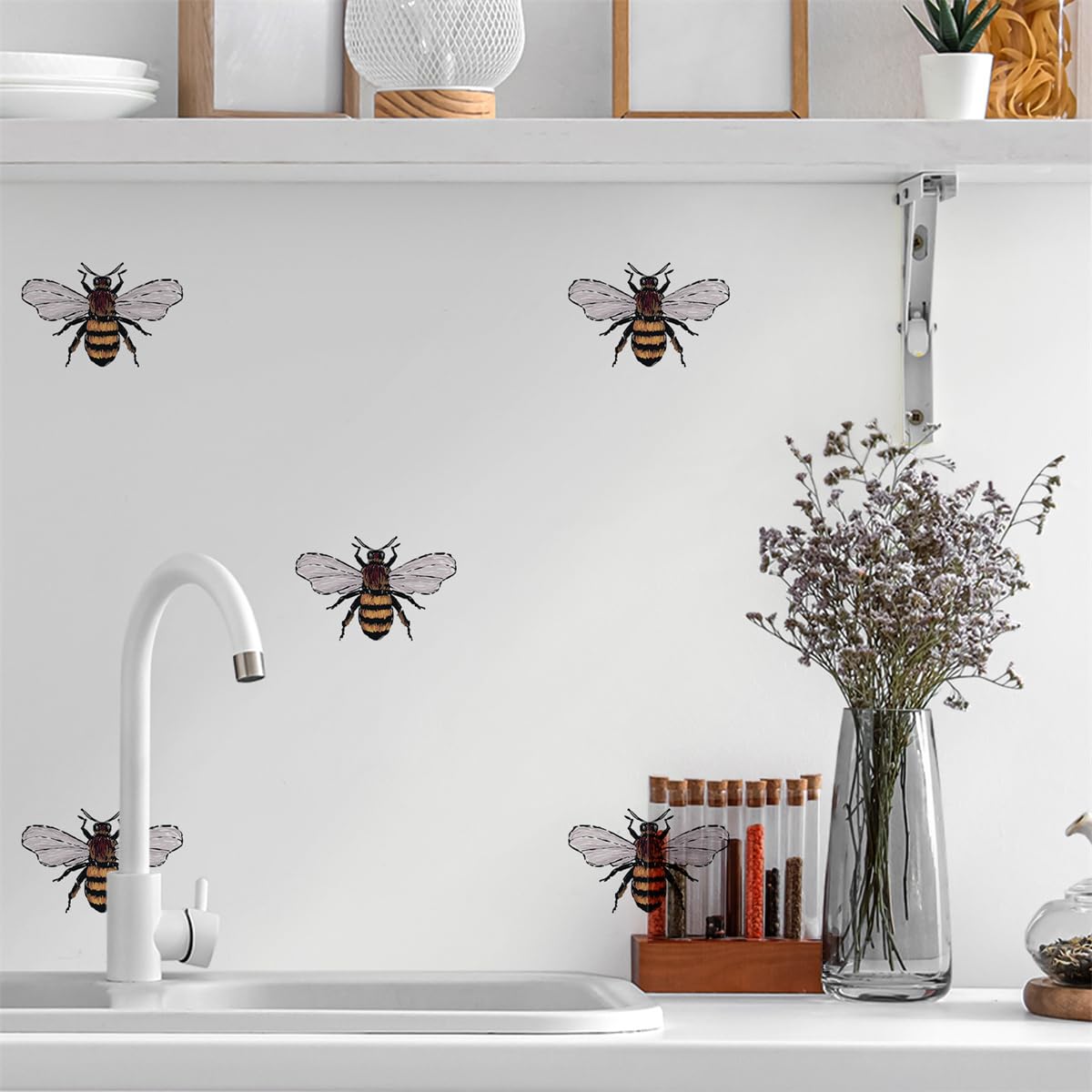 Tile Stickers 15x15 cm Yellow Brown Bees Stick on Tiles Kitchen for Bathroom Waterproof Oilproof Backsplash Vinyl Decors DIY Peel and Stick Self Adhesive Wall Tiles (10 Pcs)