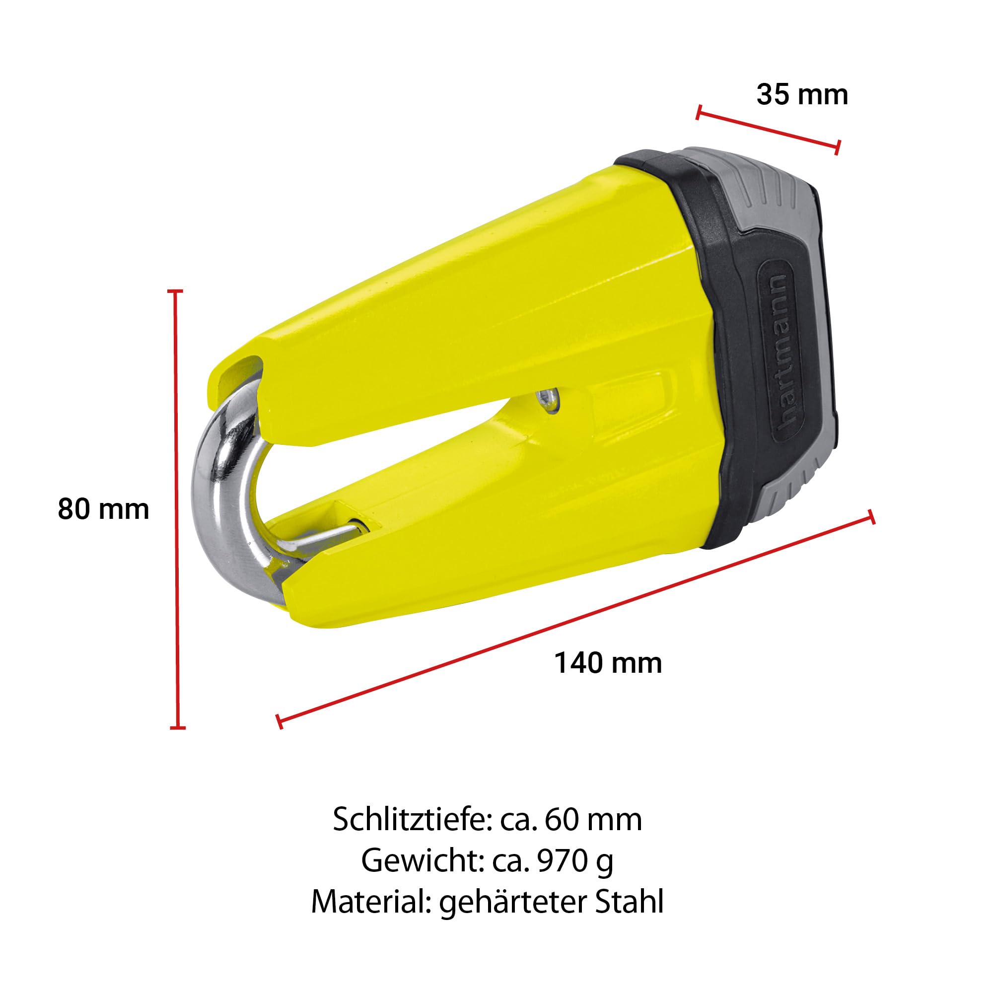 Hartmann Bügelschloss für Bremsscheiben, Motorradschloss mit Hoher Sicherheit, Robustes Bremsscheibenschloss für Roller, Scooter & E-Bikes, Diebstahlschutz mit Schlüssel, Sicherheitsschloss