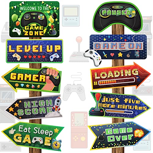 Tenare 20 Pieces Video Game Party Decoration Gamer Party Favors Directional Signs Level up Birthday Decor Cutouts Welcome Supplies Yard Outdoor Photo Props Backdrop(Green)