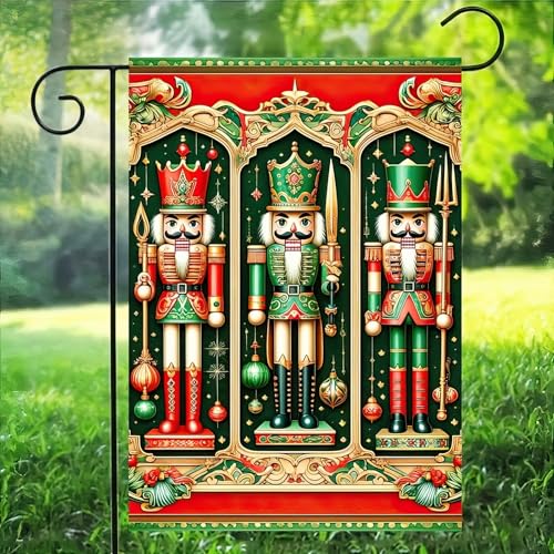Image of BlissYard Christmas Nutcracker Soldiers Garden Flag 12x18 Inch Polyester | Double sided polyester, Christmas three nutcracker soldiers design, classic holiday decor for porch and yard