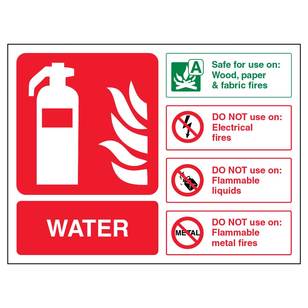 V Safety Water Id Fire Extinguisher Sign - 200mm x 150mm - Self Adhesive Vinyl