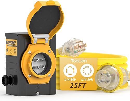 Miniatura 10 de TOOLIOM Caja de entrada de generador de 30 amperios, caja de entrada de alimentación NEMA L14-30P de 4 clavijas y cable de extensión de generador de