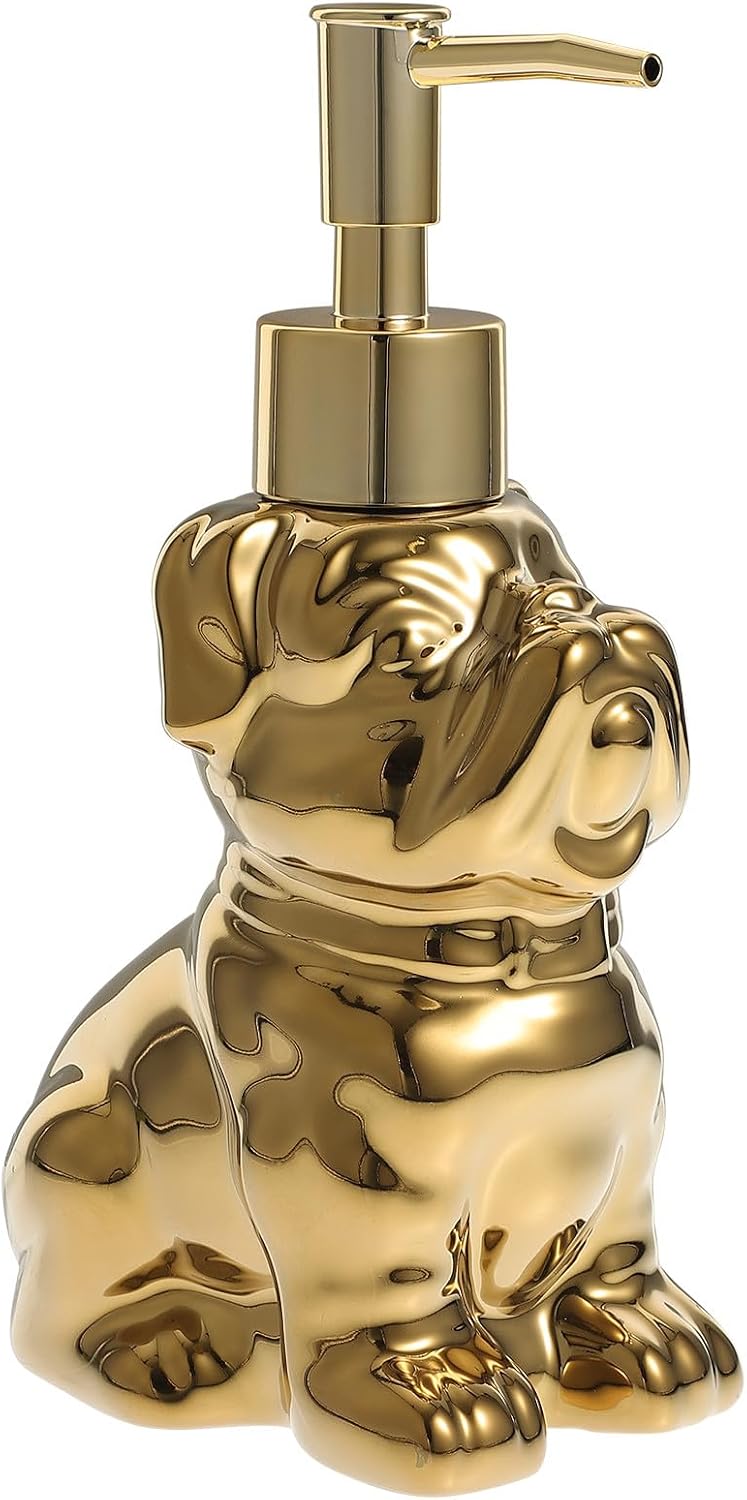 Ceramic Dog Shape Lotion Dispenser Bottle 280ml Gold Refillable Shampoo Pump for Bathroom Travel Soap Container