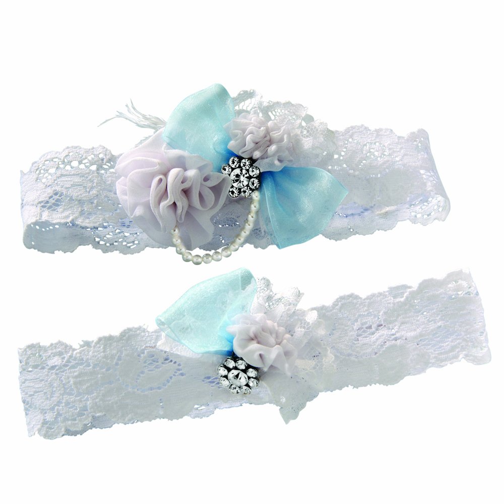Ivy Lane Design Vintage Something Blue Bridal Wedding Garter Set, Small, White
