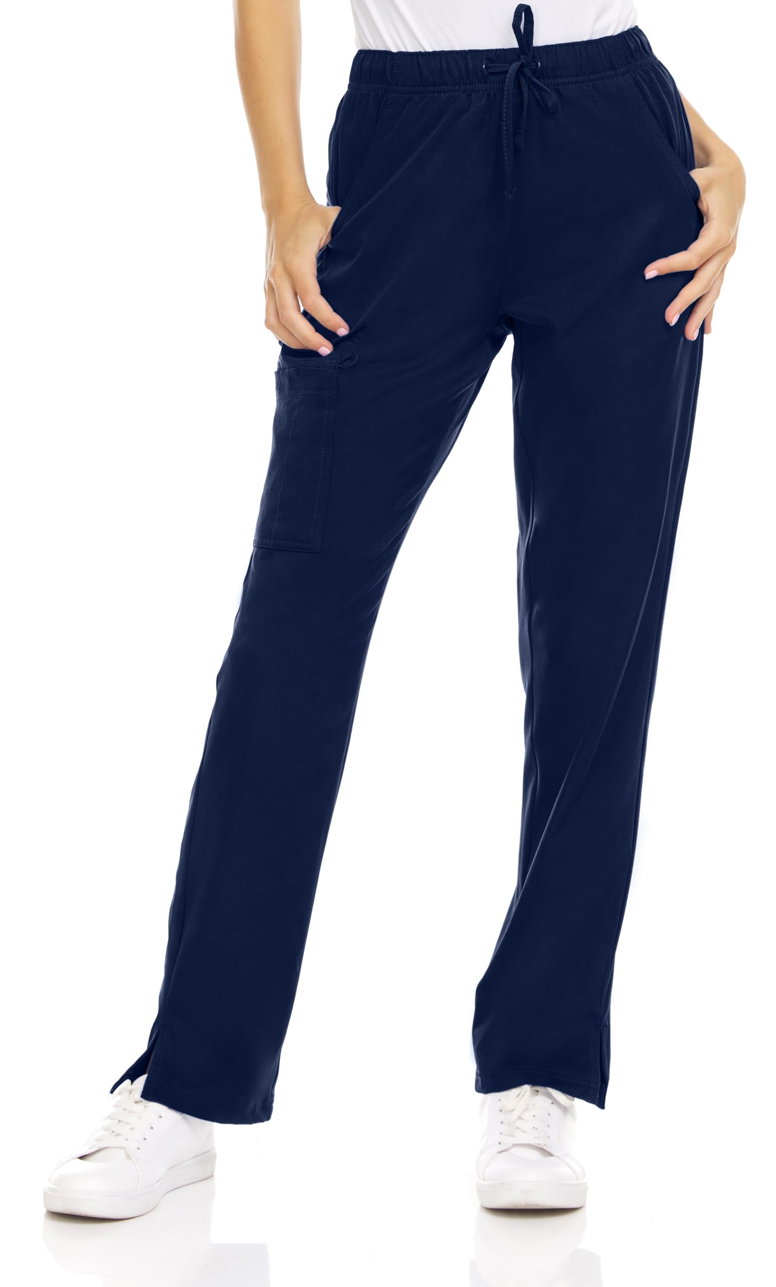 MediChic Womens Scrubs 4-Way Anti-Wrinkle Stretch Straight Leg Six Pocket Pants with Cargo Pockets Navy