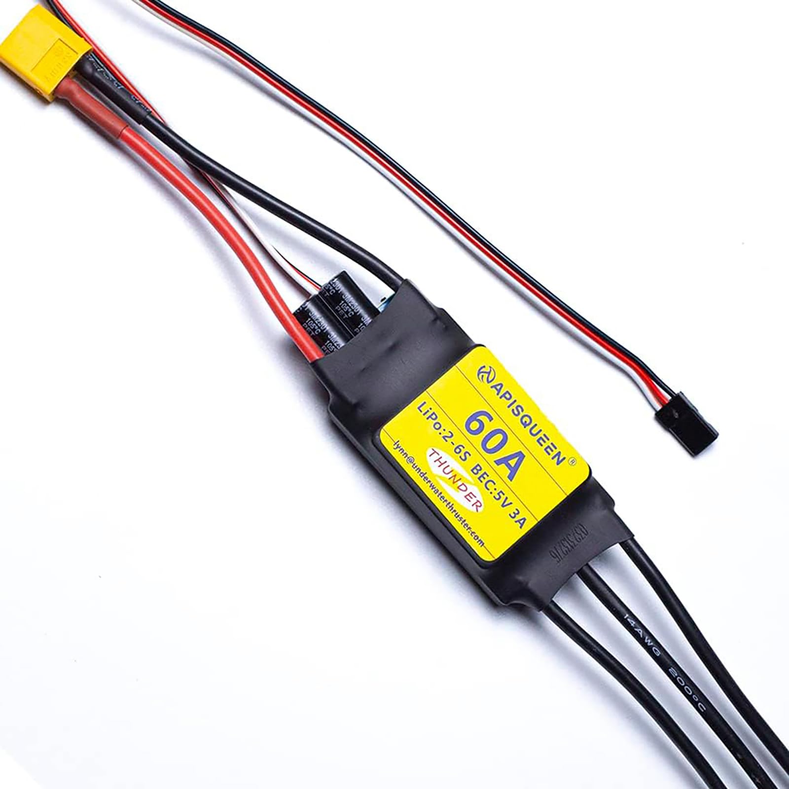 ApisQueen 60A ESC 2-6S LiPo Brushless Electric Speed Controller with BEC XT60 & 4.0mm Plug for RC Drone Airplane Model