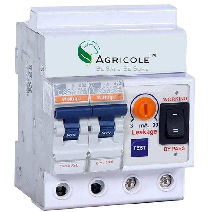 Buy AgriCole Single Phase 2 Pole ELCB, RCCB, ISI Marked 32A MCB with