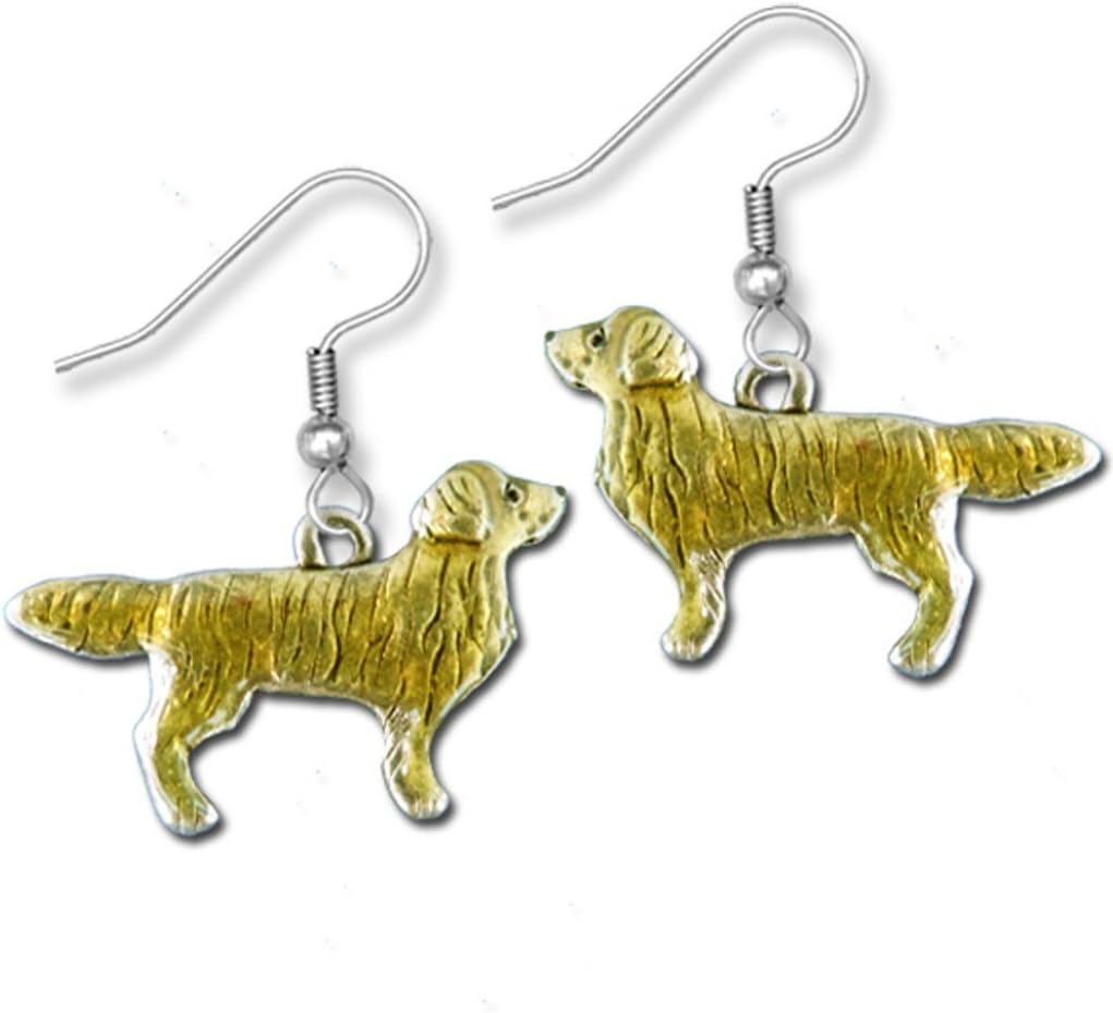 Golden Retriever Earrings for Women – Made in USA - Handcrafted Enamel Golden Retriever – Pewter Golden Retriever