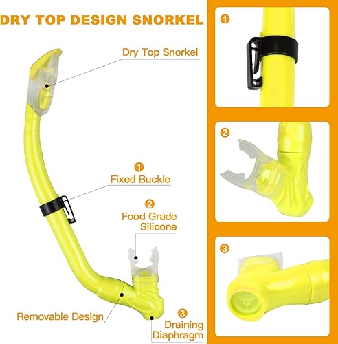 Miniatura 9 de AosDero Juego de esnórquel para niños aletas ajustables para natación máscara de esnórquel panorámica tubo de esnórquel seco  bolsas de viaje equipo