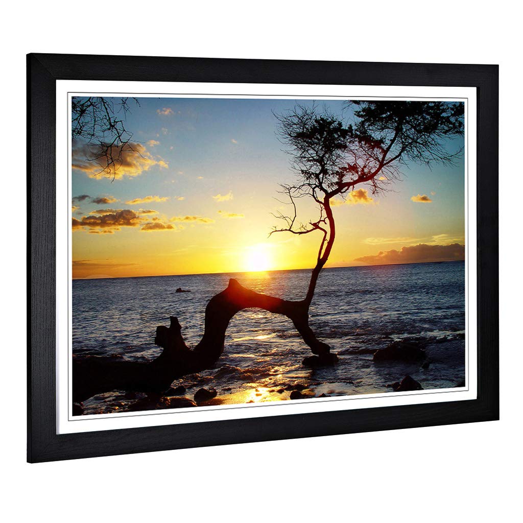 Big Box Art Framed Print of Seascape Hawaii Sunset (1) Design | Wall Art Picture | Home Decor for Kitchen, Living, Dining Room, Bedroom, Hallway, Office, Black, A2 / 24.5x18 Inch / 62x45cm