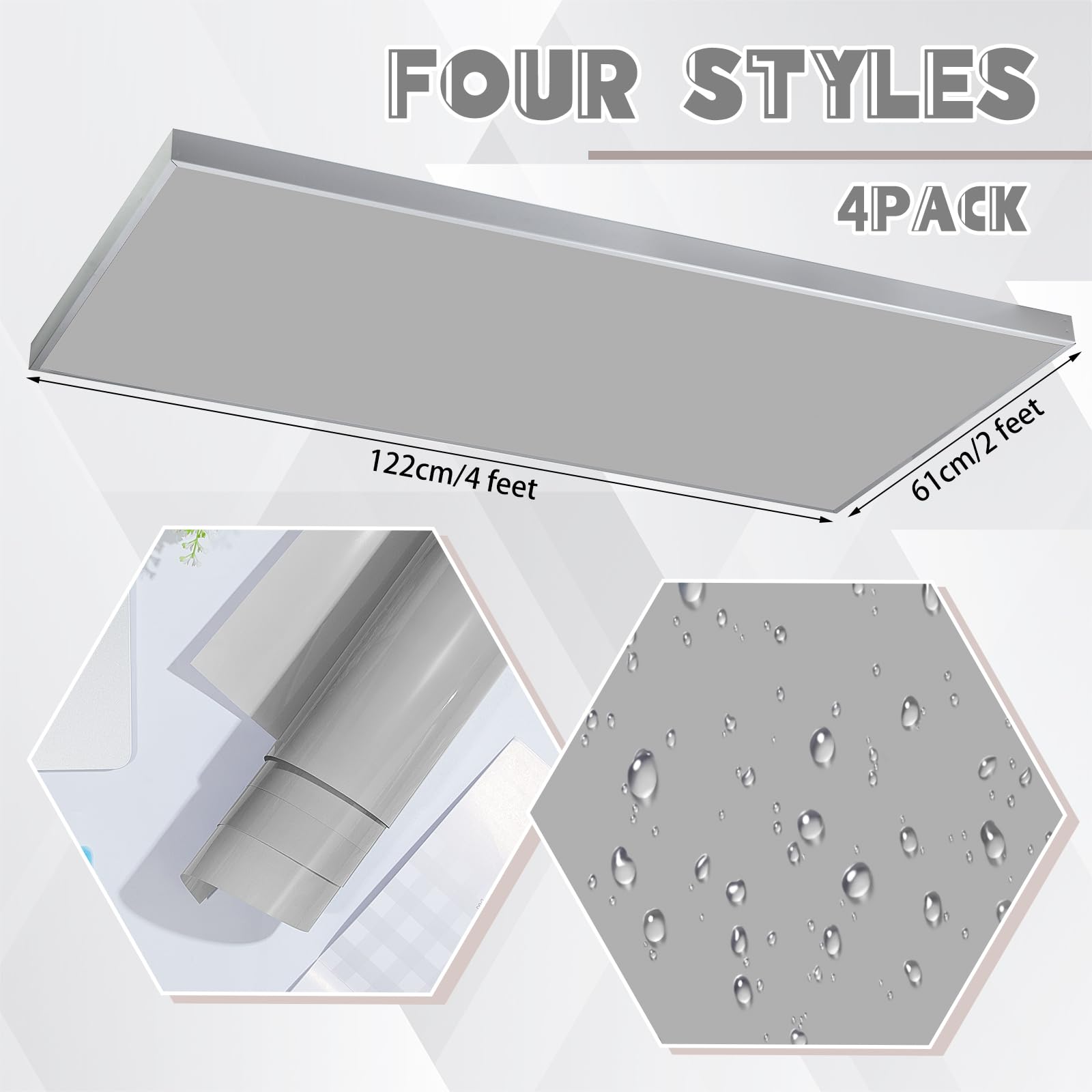 Amylove 4 Pcs Fluorescent Light Covers Classroom Ceiling Panels Light Filters with Backlit Film Material for Office School, 4 x 2 Feet(Gray,Simple)
