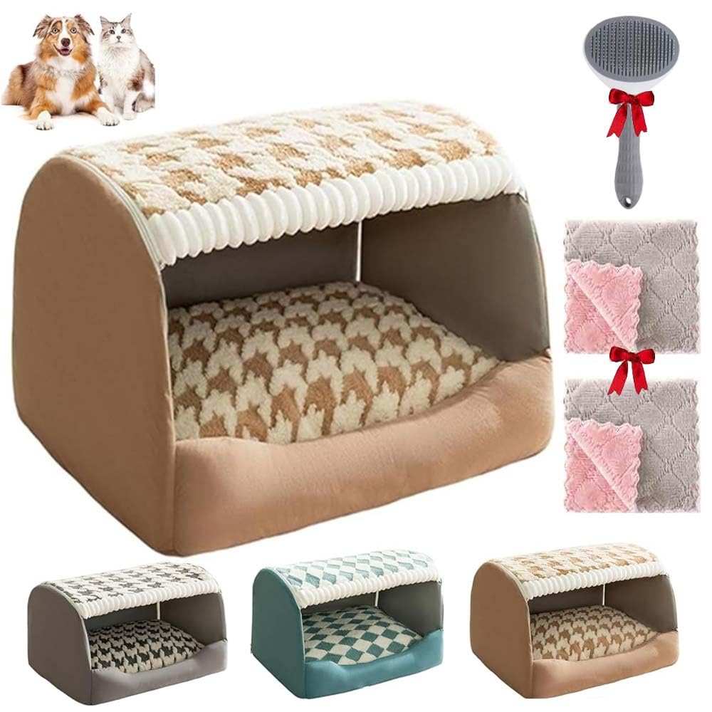 Doggocomfy Cozy Dog House,Cozy Dog House Bed,Foldable Warm Dog Bed With Cover Cave,Dog Beds For Small Large Dogs Cats (Brown, XL)