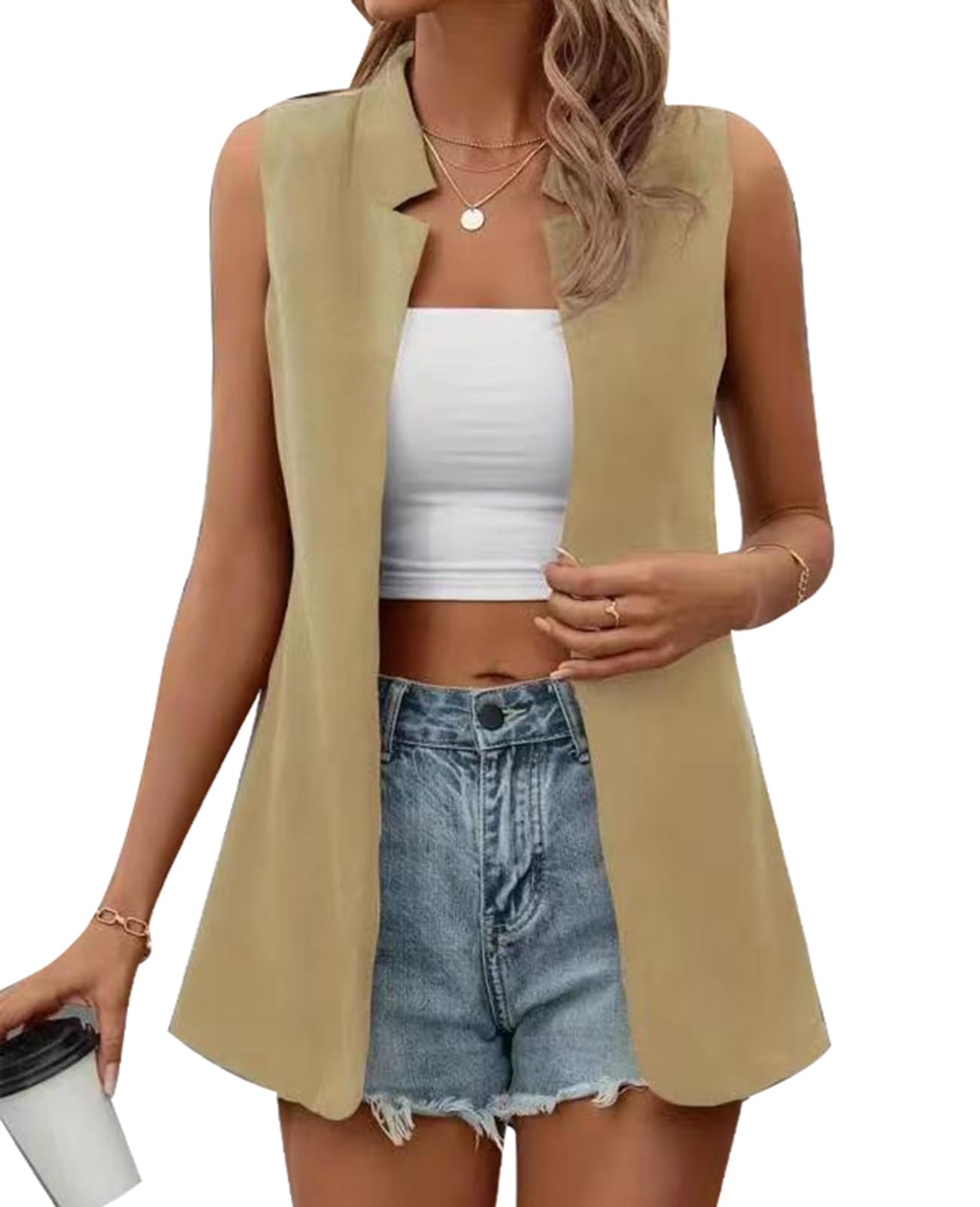 Womens Sleeveless Blazer Vest Casual Open Front Lightweight Jacket Summer Work Office Blazers 2025