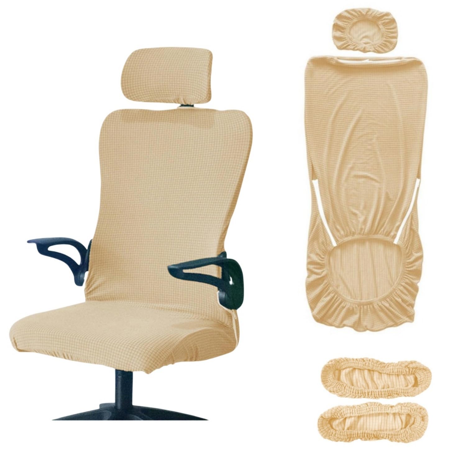 Easnea Beige Office Chair Cover Water Repellent Jacquard Armrest Swivel Chair Slipcovers Stretch Computer Chair Cover Rotating Boss Chair Slipcover With Headrest Cover Chair Arm Cover (Beige)