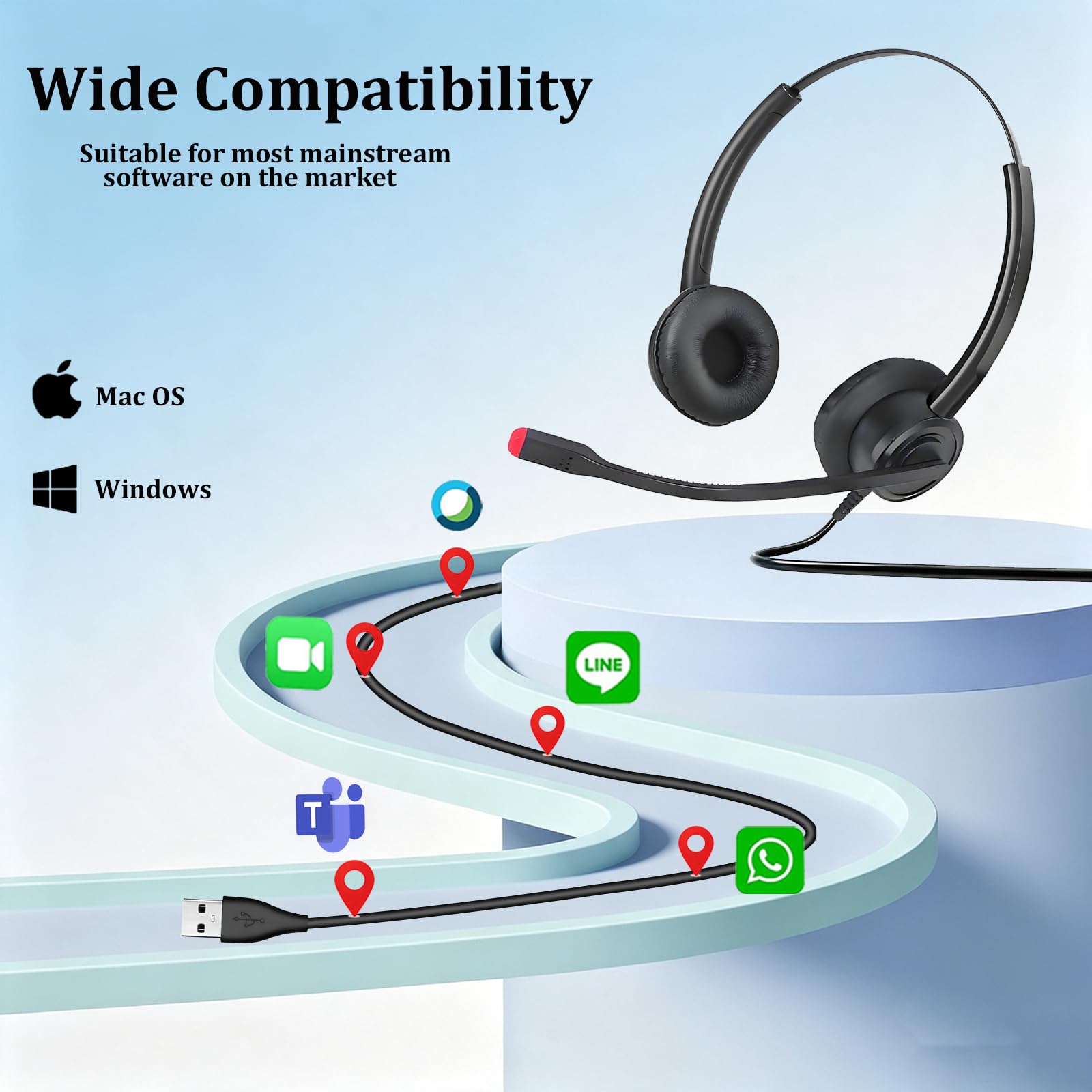 Callez Casque USB filaire avec micro ENC Dual Noise Cancelling