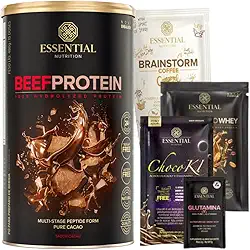 Beef Protein sabor Cacao Essential Nutrition + 4 Amostras Sortidas