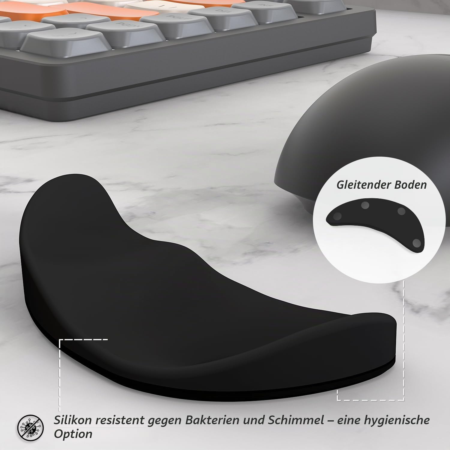 ATTACK SHARK Silikon-weiche Handgelenkauflage,Ergonomische Handgelenkstütze,Verhindert RSI, Glattes Gleiten, Erhöht die Präzision und Genauigkeit,Leicht, Tragbar-Schwarze Rechte Hand